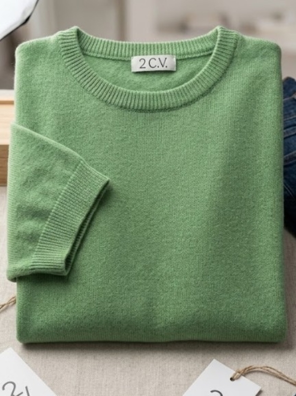 Wool Light Green Short Sleeve Crewneck Sweater (Sz M) Fall Capsule Cozy Warm